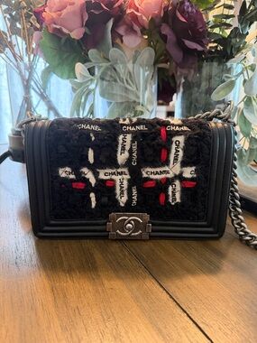 CHANEL Limited Edition Black Tweed & Leather Boy Crossbody Bag
